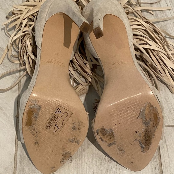 ZARA Suede Ankle Fringe Tie Sandals - Picture 5 of 7